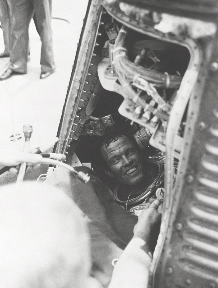 Space History Photo: Cooper Inside Faith 7 After Hatch is Blown